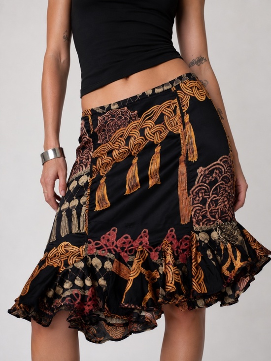 Just Cavalli Dresses & Skirts - Just Cavalli Silk Blend Ruffle Mermaid Midi Skirt Black Print Women’s M US 8